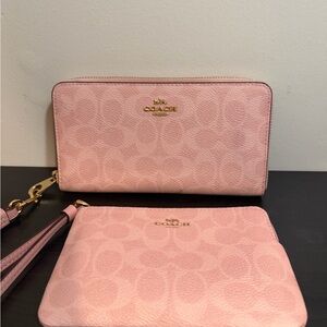 Coach Pink Signature Zip Wallet with Matching Wristlet